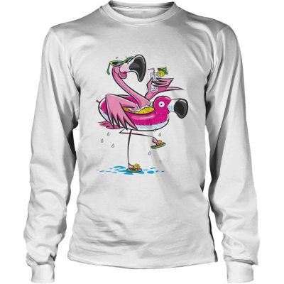 Longsleeve Tee Flamingo on the flamingo float tube drinking juice shirt