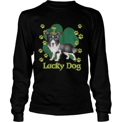 Longsleeve Tee Lucky Dog Siberian Husky Shamrock St Patricks Day Shirt