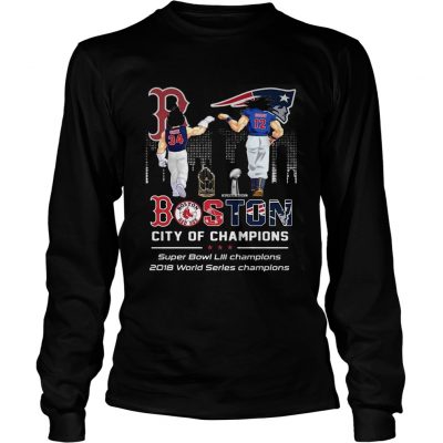 Longsleeve Tee Songoku and Vegeta Tom Brady and David Ortiz Boston City of Champions Super Bowl Shirt