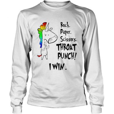 Longsleeve Tee Unicorn rock paper scissors throat punch I win shirt