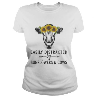 Easily distracted by sunflower and cows ladies tee