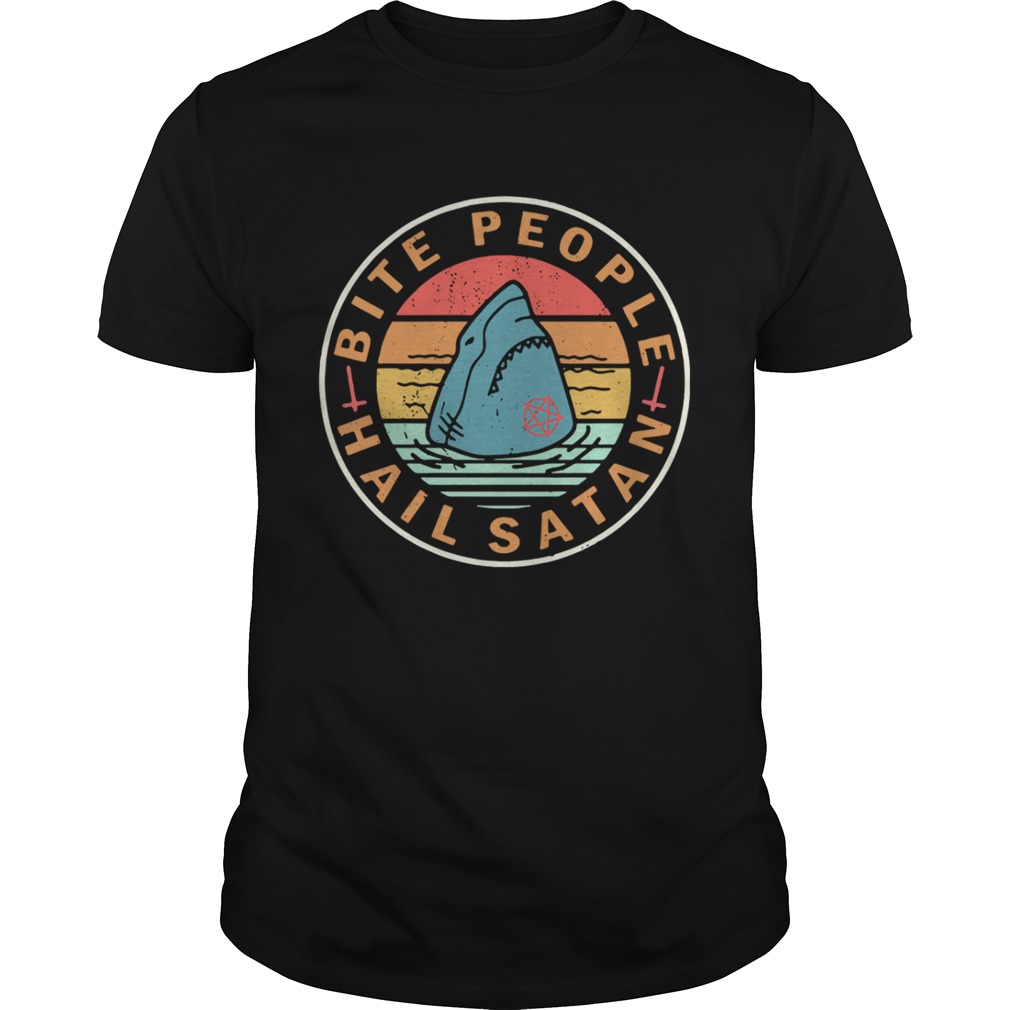 Shark bite people hail Satan retro shirt