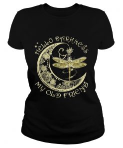 Ladies Tee Dragonfly crescent moon hello darkness my old friend shirt