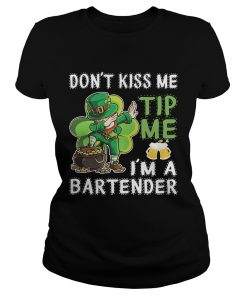 Ladies Tee Leprechaun dabbing dont kiss me tip me Im a bartender shirt