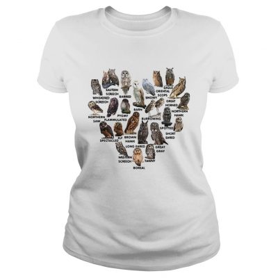 Ladies Tee Love owls eastern screech barred barn snowy oriental scops eagle shirt