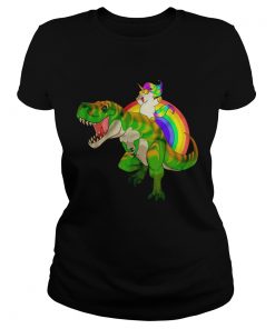 Ladies Tee Rainbow Unicorn Riding TRex Shirt