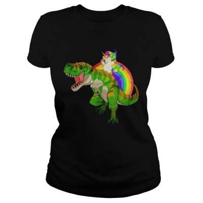 Ladies Tee Rainbow Unicorn Riding TRex Shirt