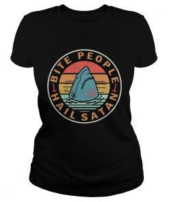 Ladies Tee Shark bite people hail Satan retro shirt