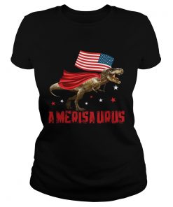 Ladies Tee T Rex Dinosaur American Flag 4th Of July TShirt