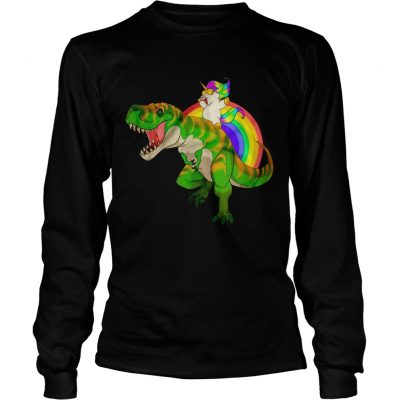 Longsleeve Tee Rainbow Unicorn Riding TRex Shirt