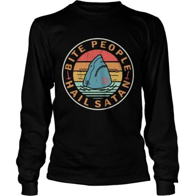 Longsleeve Tee Shark bite people hail Satan retro shirt