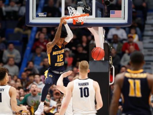 Murray State guard Ja Morant dunks against Marquette