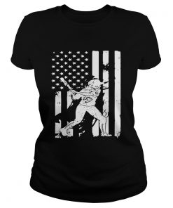 Baseball Player With American Flag ladies tee