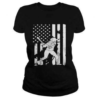 Baseball Player With American Flag ladies tee