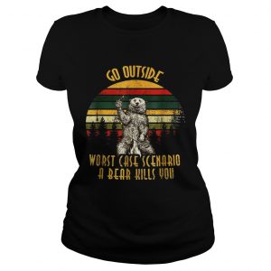 Go outside worst case scenario a bear kills you vintage sunset ladies tee