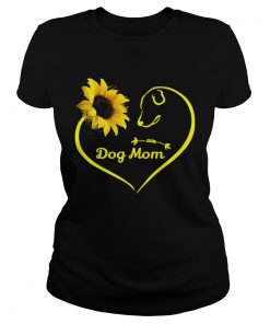 Heart shaped sunflower and dog mom ladies tee