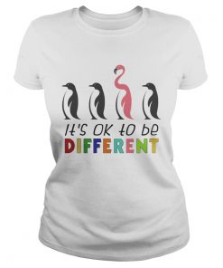 Its Ok To Be Different Autism Awareness Penguin Flamingo ladies tee