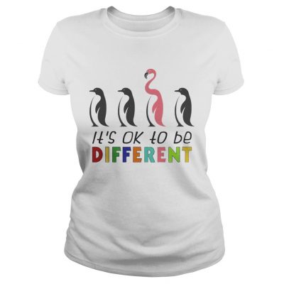 Its Ok To Be Different Autism Awareness Penguin Flamingo ladies tee