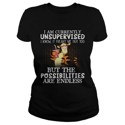 Tiger I am currently unsupervised I know it Freaks Me out too but the possibilities are endless ladies tee