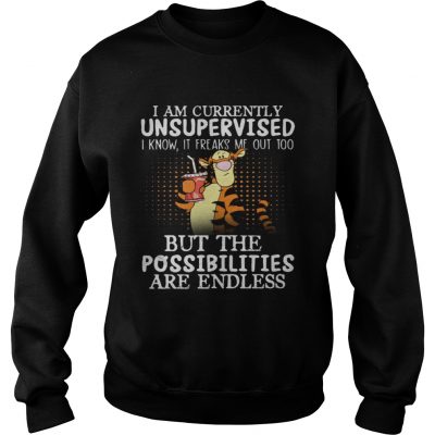 Tiger I am currently unsupervised I know it Freaks Me out too but the possibilities are endless sweawtshirt