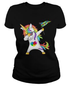 Unicorn dabbing Autism Flag ladies tee