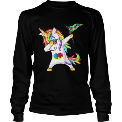 Unicorn dabbing Autism Flag longsleeve tee