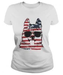 4th Of July Siberian Husky American Flag ladies tee