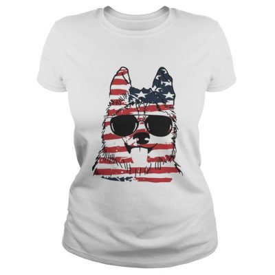 4th Of July Siberian Husky American Flag ladies tee