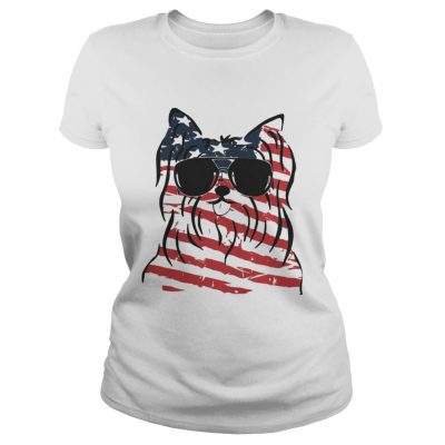 4th Of July Yorkshire Terrier American Flag ladies tee