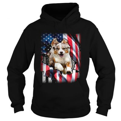 Australian Shepherd Aussie inside American flag hoodie