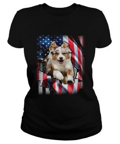 Australian Shepherd Aussie inside American flag ladies tee