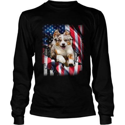 Australian Shepherd Aussie inside American flag longsleeve tee