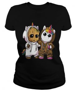 Baby Groot And Unicorn ladies tee