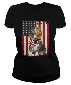 Basset Hound American flag ladies tee