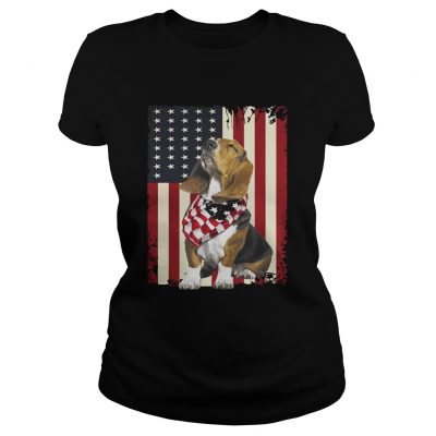 Basset Hound American flag ladies tee