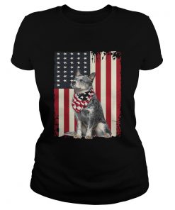 Blue Heeler American flag ladies tee