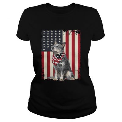 Blue Heeler American flag ladies tee