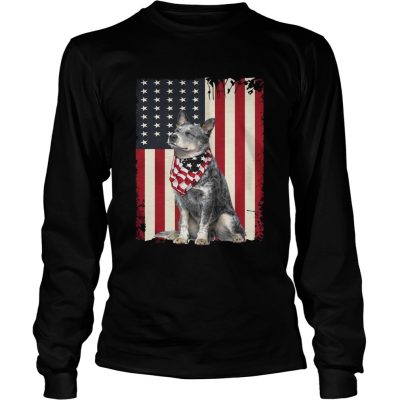 Blue Heeler American flag longsleeve tee