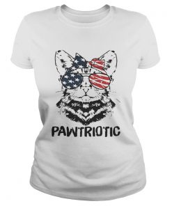 Cat with American flag sunglasses pawtriotic ladies tee