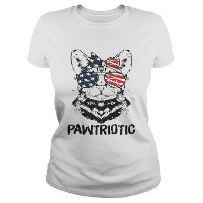 Cat with American flag sunglasses pawtriotic ladies tee