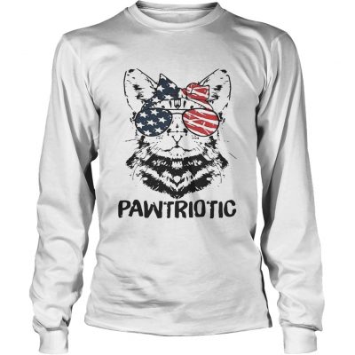 Cat with American flag sunglasses pawtriotic longsleeve tee