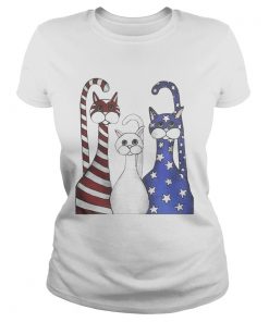 Cats red white and blue American flag ladies tee