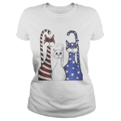 Cats red white and blue American flag ladies tee