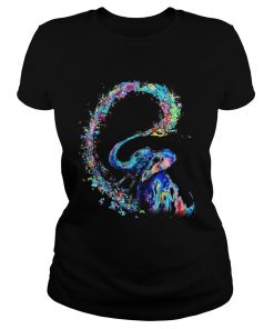 Elephant spraying rainbow ladies tee