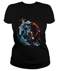 Fire dragon and ice dragon battle ladies tee