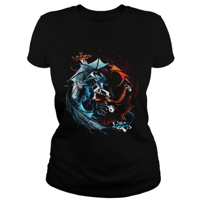 Fire dragon and ice dragon battle ladies tee