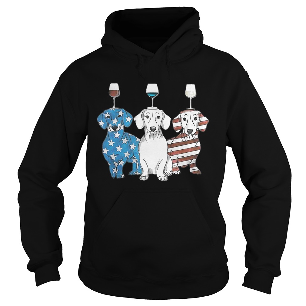 Glass wine American flag blue white red Corgi Hoodie