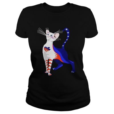 Independence Day Cat Flag America ladies tee