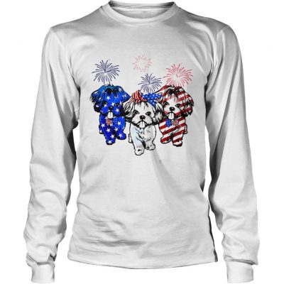 Independence day 4th of July Shih Tzu beauty America flag longsleeve tee