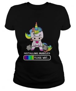 Installing Muscles Please Wait Gym Fitness Unicorn ladies tee